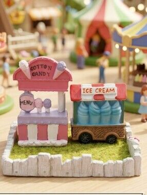 Miniature Cotton Candy & Ice Cream Truck Stand Village Decor Resin